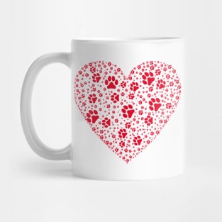 Red Heart with Paw Prints Mug